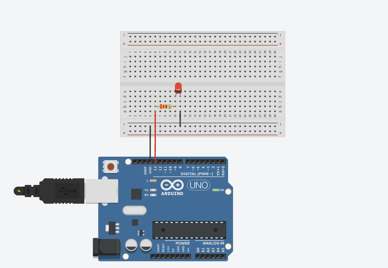 Circuit diagram of the LED blink project wired on a breadboard